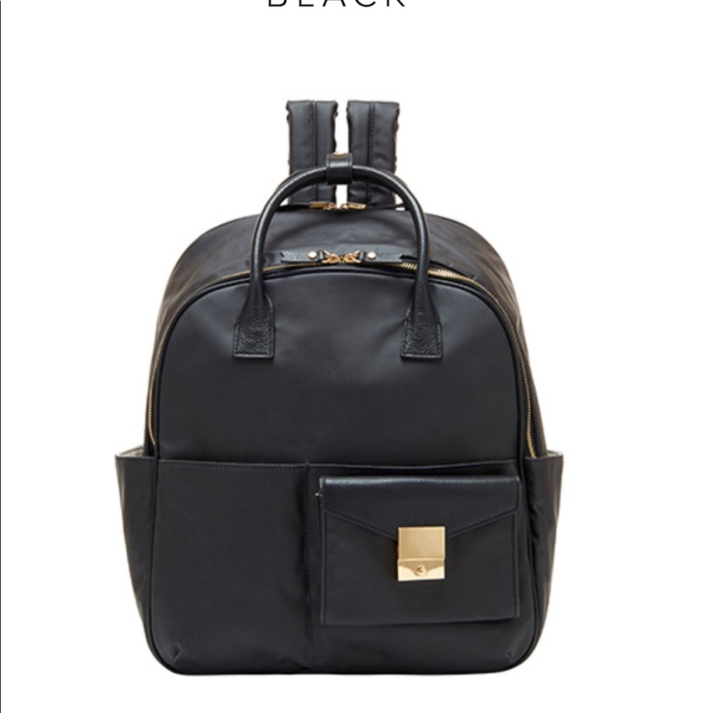 India Hicks Jet Pack Black Bag Gold Trim Zippers Purse Backpack